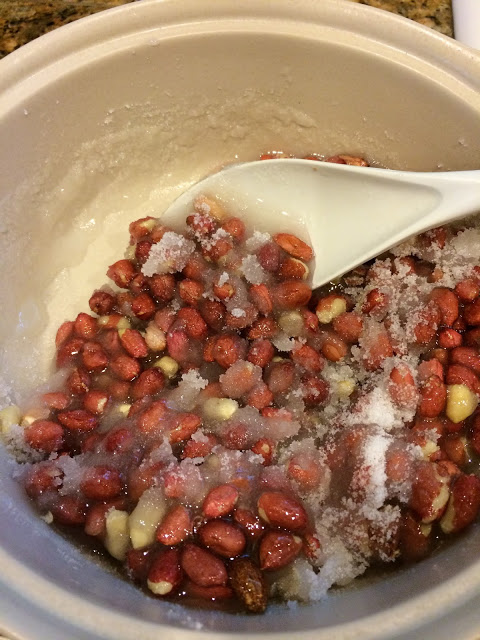 overhead bowl photo showing how to make peanut brittle in microwave 