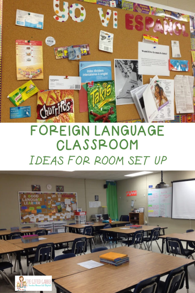 Spanish class bulletin board idea and Spanish class room arrangement