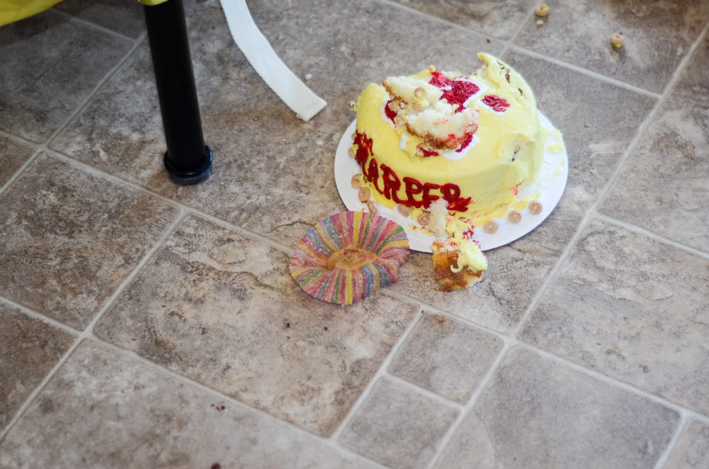 1st birthday smash cake smashed on floor. 