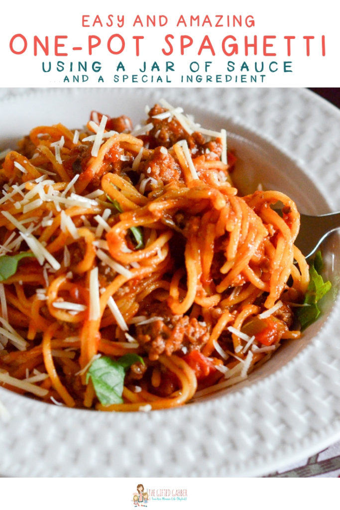 One Pot Spaghetti With Doctored Jar Spaghetti Sauce The Gifted Gabber
