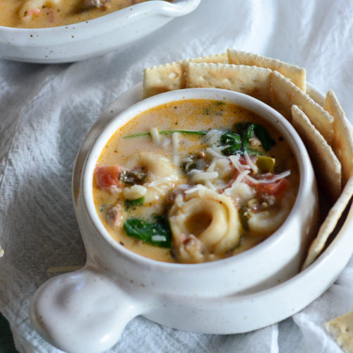 Sausage Spinach Tortellini Soup with Cream Cheese