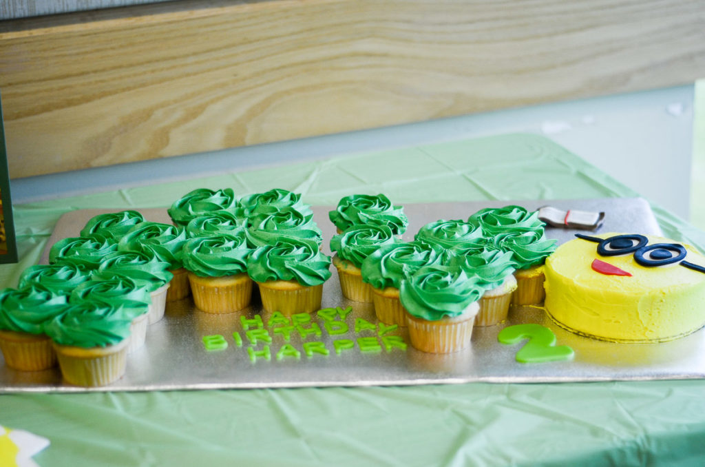 bookworm made of green cupcakes for library party food 