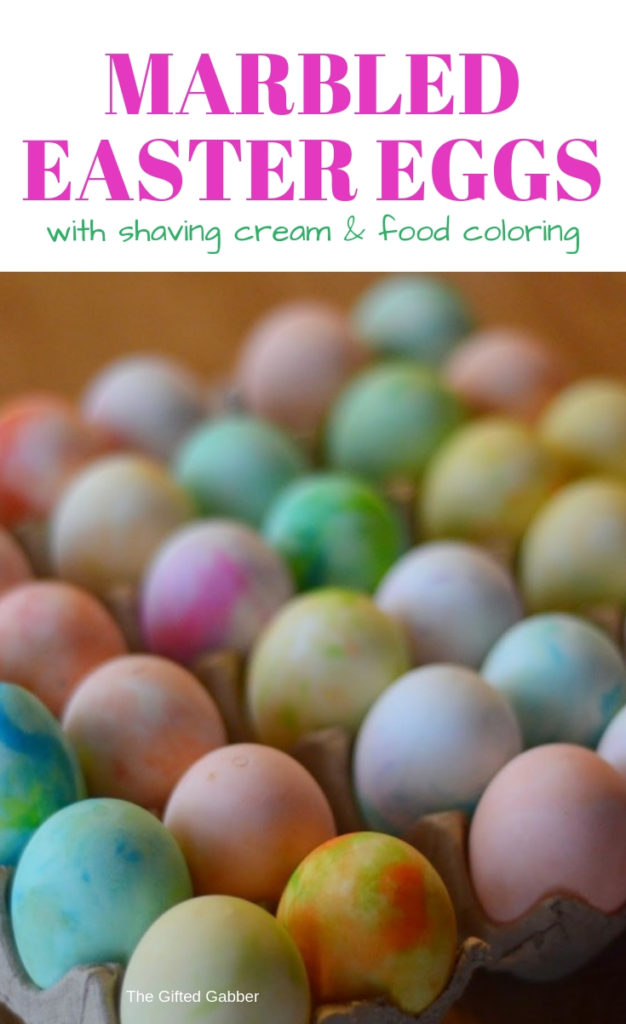 shaving cream Easter eggs with text overlay
