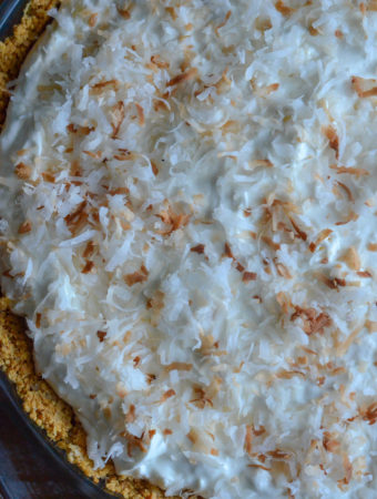 left side view of pineapple coconut pie