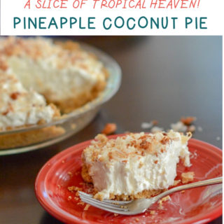 pineapple coconut icebox pie on red plate