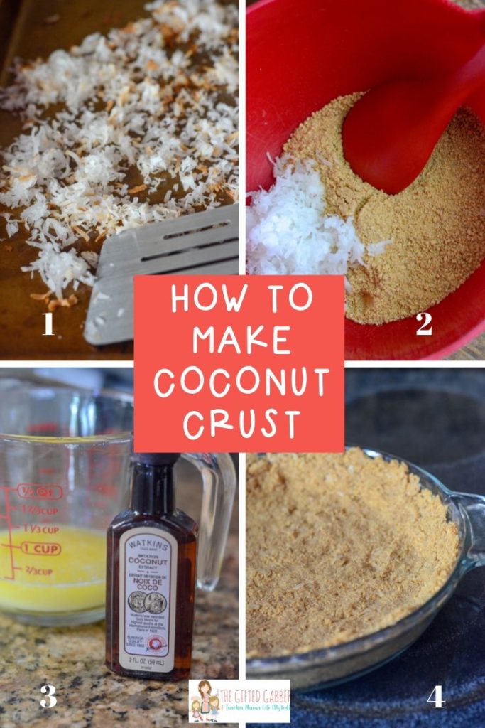 collage image for how to make shredded coconut pie crust 