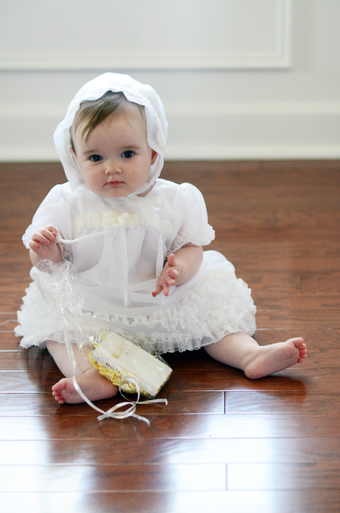 baby wears mom's wedding gown turned into christening gown
