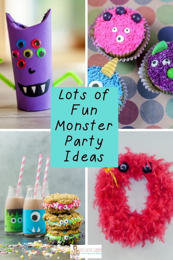collage image of little monster birthday party ideas