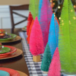 bottlebrush trees on dining table for Christmas