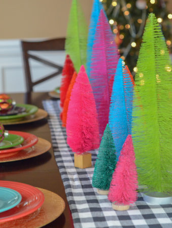 bottlebrush trees on dining table for Christmas