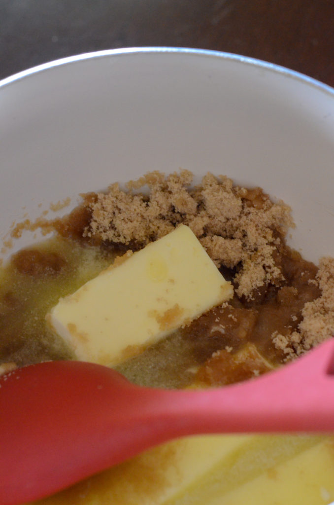 butter and brown sugar in saucepan