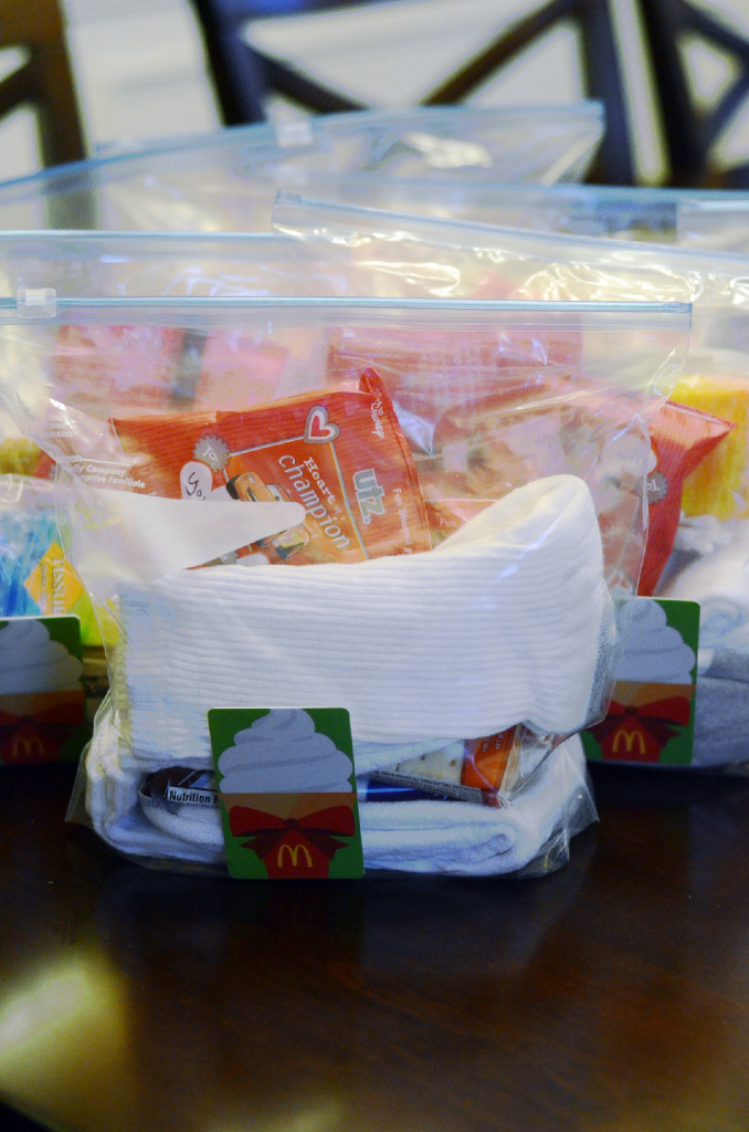 Blessing Bags with McDonald's Gift Cards and Toiletries