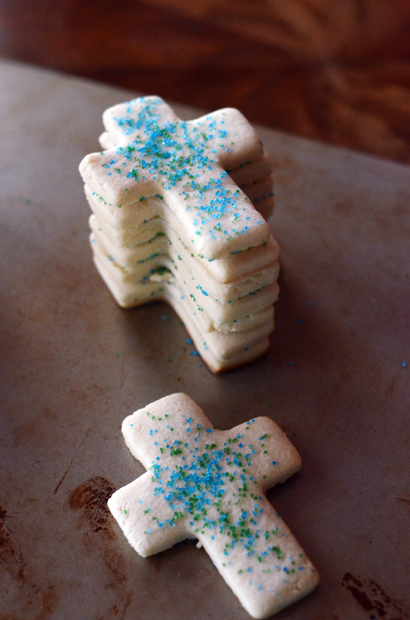 tray of Easter cross cookies stacked
