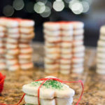 Christmas tree sugar cookies tied together in bundles