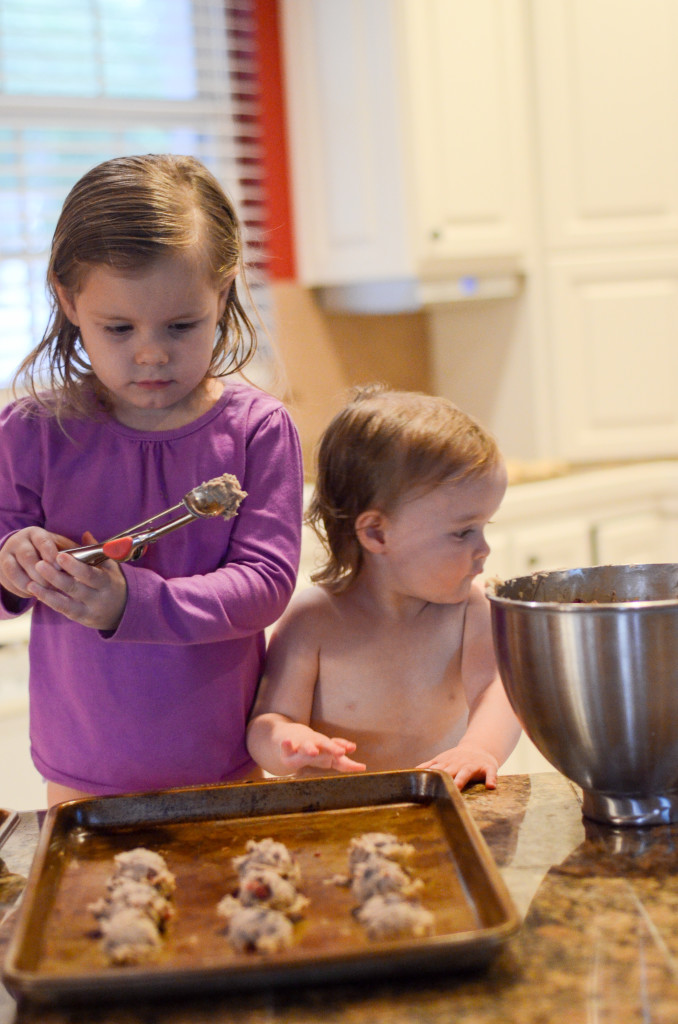 little girls baking in kitchen 