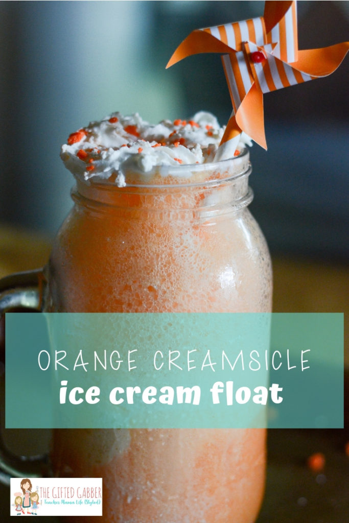 orange creamsicle ice cream float with text overlay