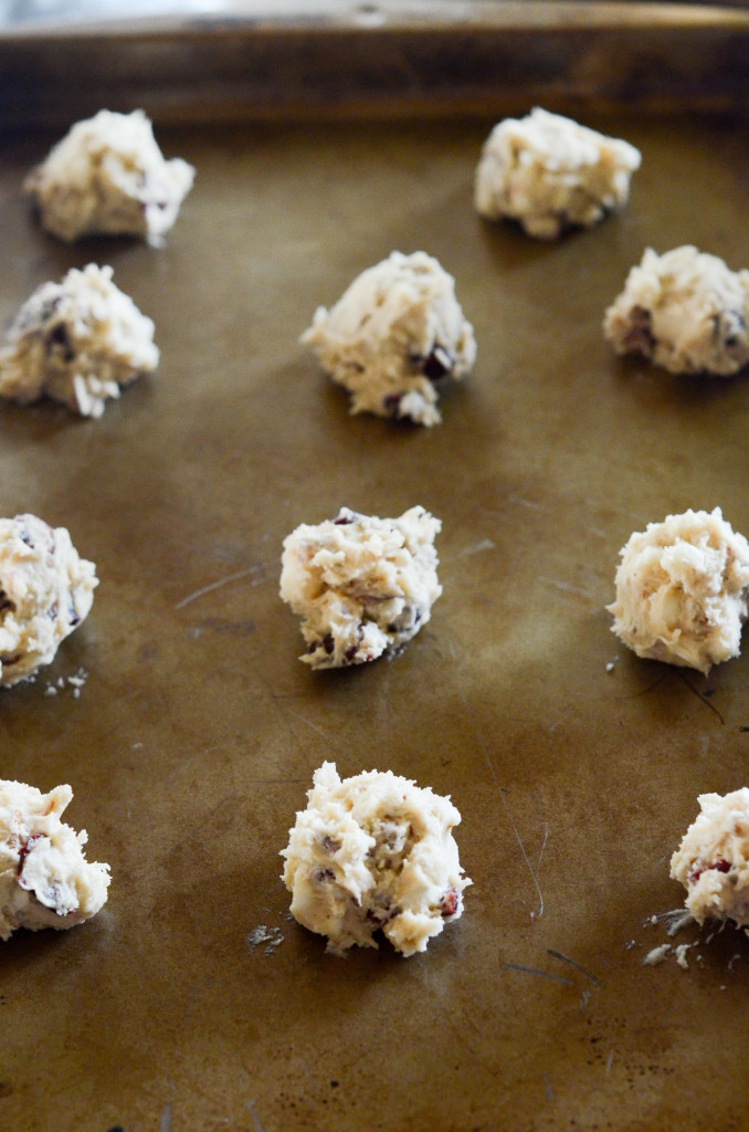 medium scoop cookie dough balls on baking sheet 