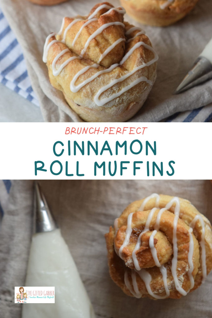 These homemade cinnamon roll muffins are an easy and fun hybrid on the standard cinnamon muffins and cinnamon rolls! This from scratch recipe can be made into mini muffins or jumbo muffins. Glaze the cream cheese icing over the top to send these muffins over the edge! #muffins #brunch #breakfast  