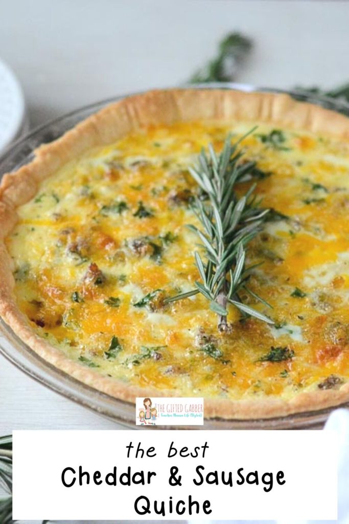 cheddar and sausage quiche in pie plate
