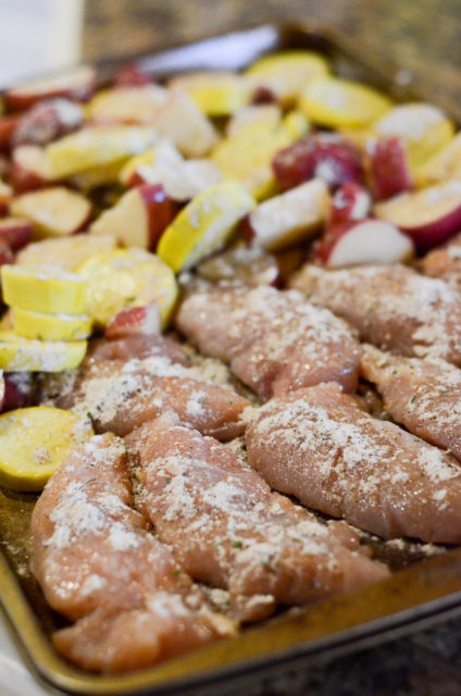 Simple Sheet Pan Ranch Chicken and Potatoes with Yellow Squash