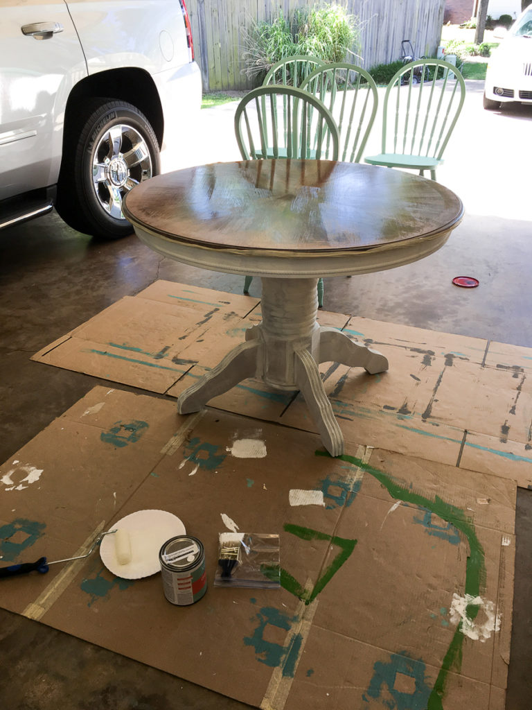 Turquoise and White Kitchen Table - A Chalk Paint Kitchen Table Makeover with Valspar Chalky Paint in Beaded Reticule and Kid Gloves - The Gifted Gabber