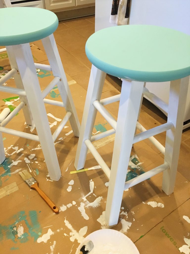 Turquoise and White Kitchen Table - A Chalk Paint Kitchen Table Makeover with Valspar Chalky Paint in Beaded Reticule and Kid Gloves - The Gifted Gabber