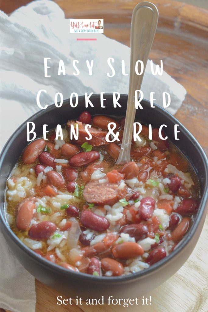 bowl of red beans and rice with canned beans with white napkin in back