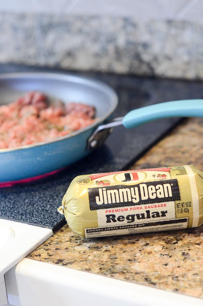 Jimmy Dean Sausage in a pan for Jimmy Dean sausage quiche recipe 