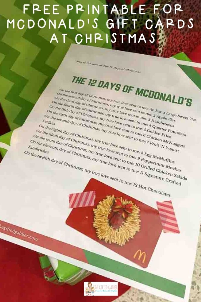 free printable to go with McDonald's gift card 