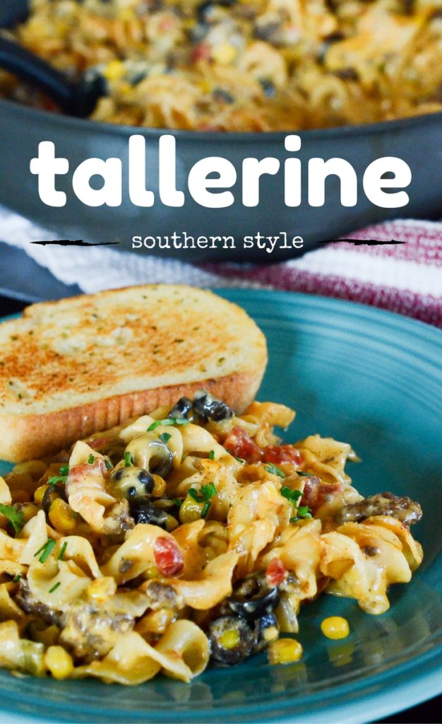 If you are in search of a satisfying and hearty hamburger and noodle casserole recipe, look no further than my family's southern tallerine. The cheesy pasta goodness is perfectly matched with veggies for a delicious dinner that has been passed down in my family for several generations! #casserole #dinner #recipe #noodles #pasta 