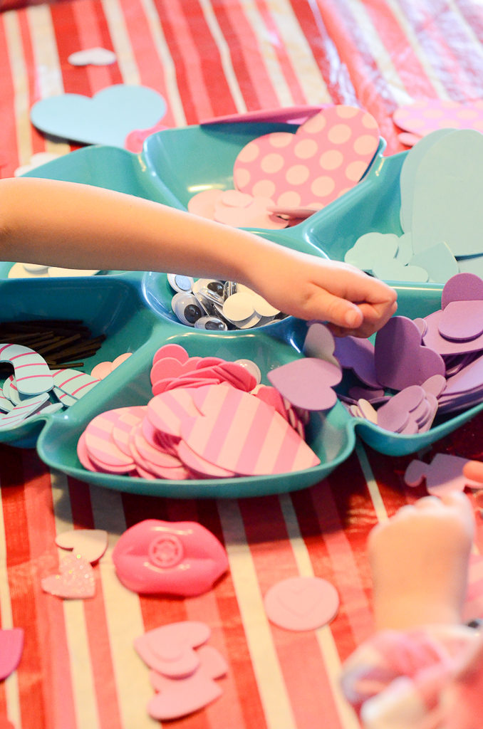little girls doing crafts for Galentine's party for little girls - The Gifted Gabber