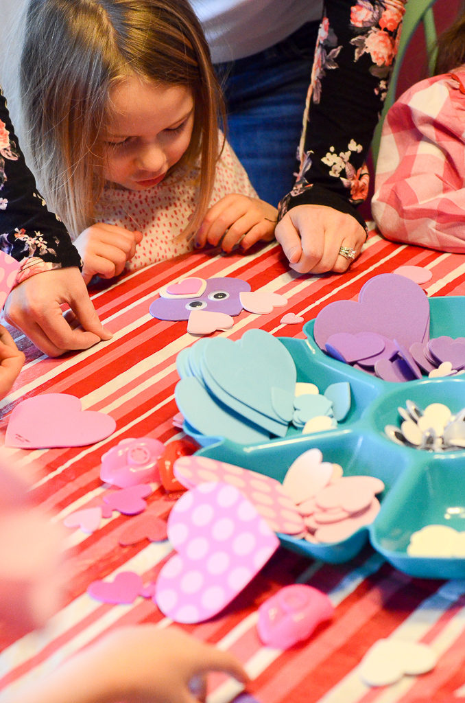 little girls crafting for a Galentine's Party for little girls - The Gifted Gabber 