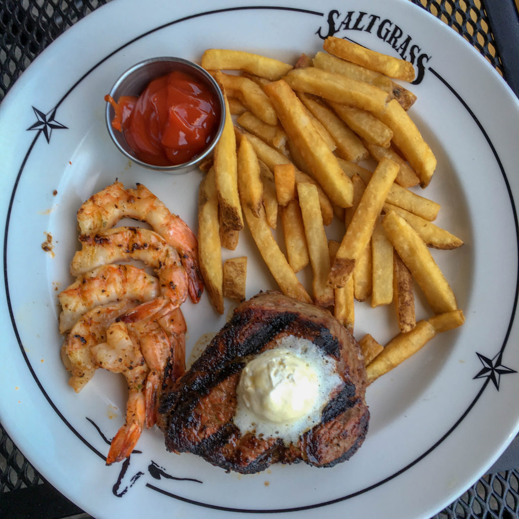 steak and shrimp plate at Salt Grass Steak House in Branson Landing