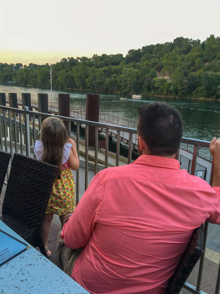 dad and daughter on Cantina Laredo patio in Branson Landing