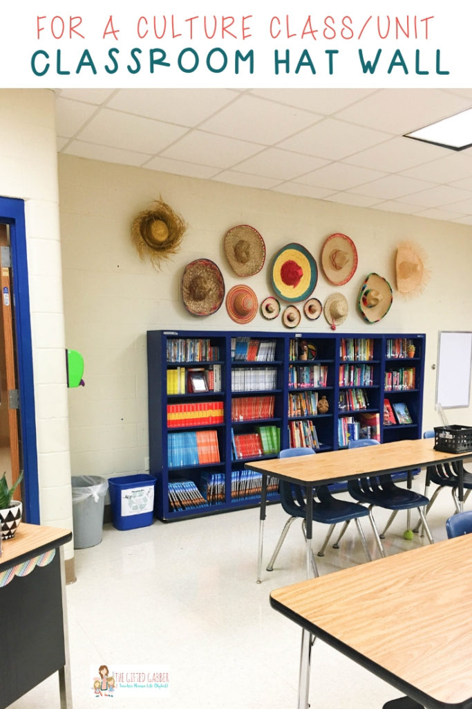 This bright and colorful classroom hat wall is perfect classroom decor for Spanish classes or classes with cultural themes - whether for preschool, elementary, middle school or high school. Any class doing a global exploration would enjoy this authentic display. #classroom #teacher #classroomdecor #Spanish