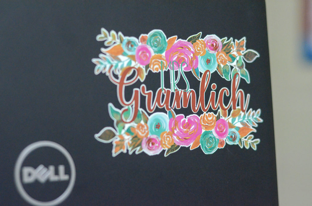 flowery name sticker on Dell computer 