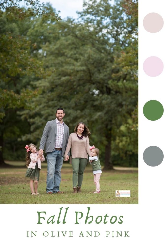 image of family at Mills Park with olive and pink color palette