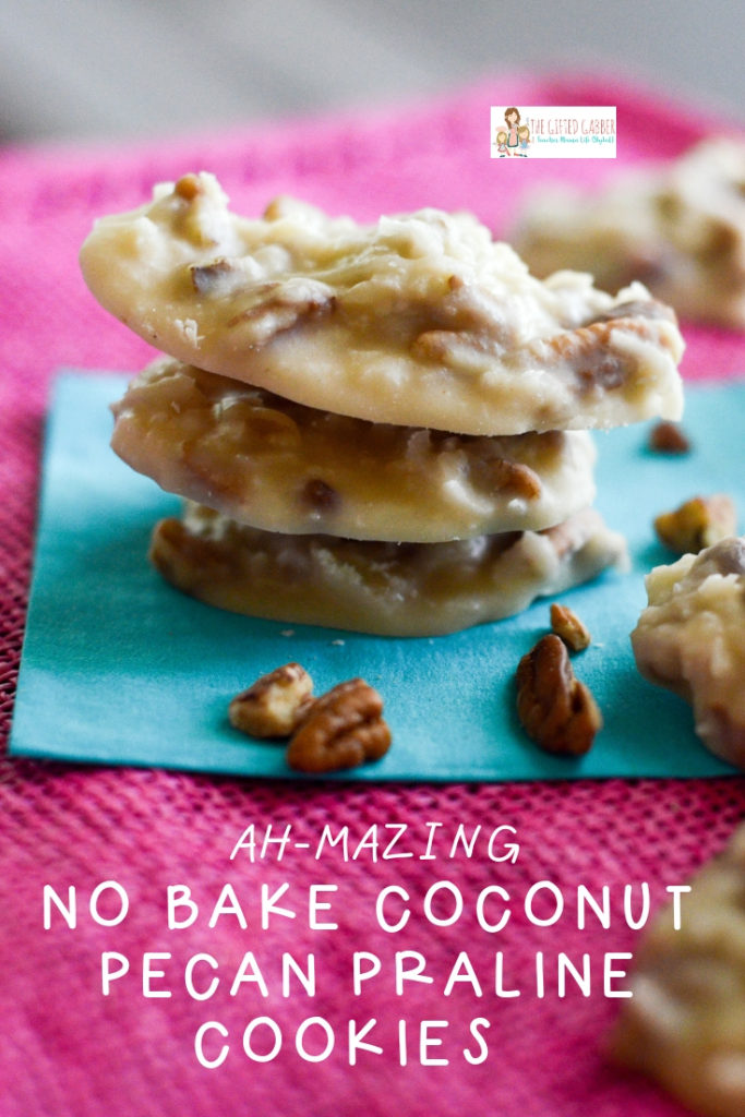 This easy no bake coconut pecan praline cookie recipe will put all other no bake cookies to shame! Full of coconut and butter pecan goodness, this is the best dessert - worthy of any holiday or event. Make them and prepare to be amazed! - The Gifted Gabber