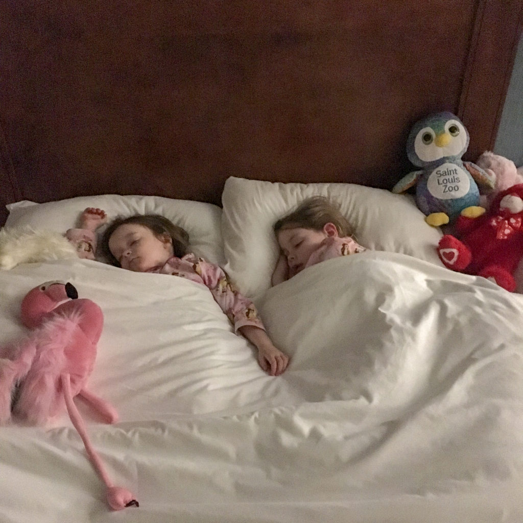 two children asleep at Drury Hotel in Brentwood, Missouri