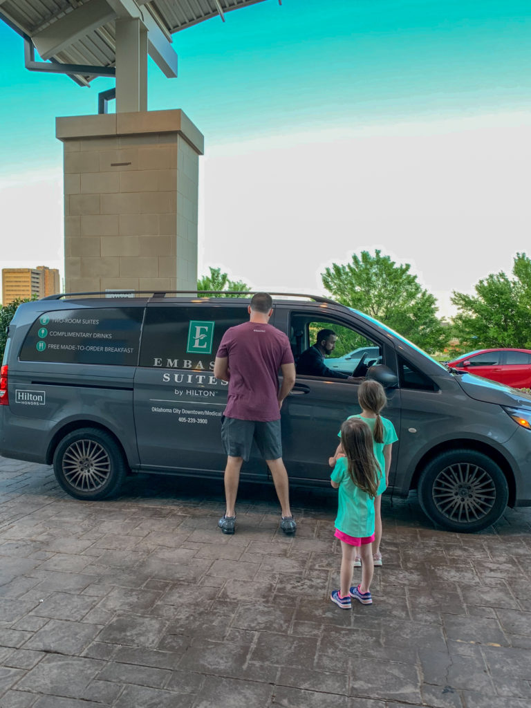 Family getting into shuttle at Embassy Suites Downtown - Oklahoma City with Kids