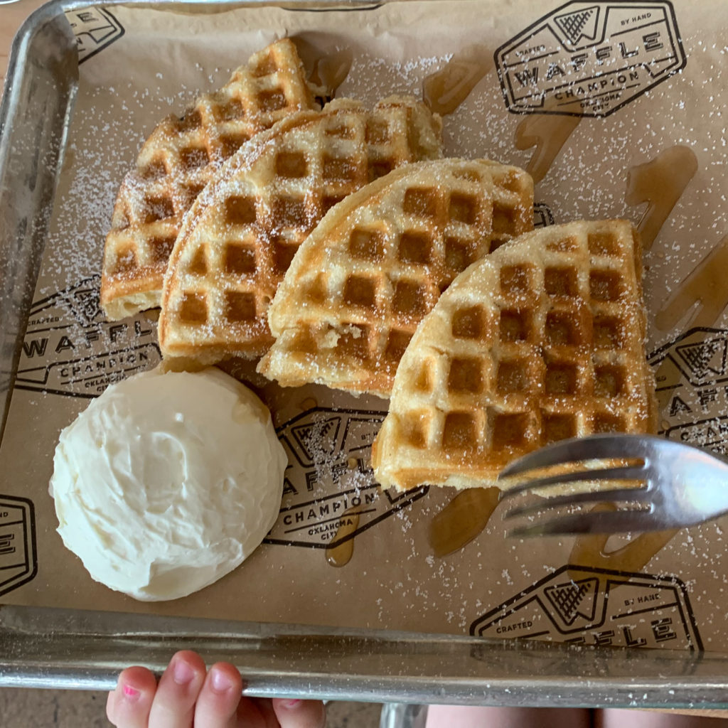 Waffle Champion classic waffles on serving tray