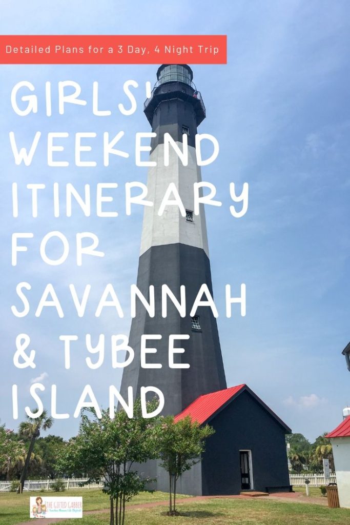 Tybee Island lighthouse with text overlay - girls weekend in Savannah 