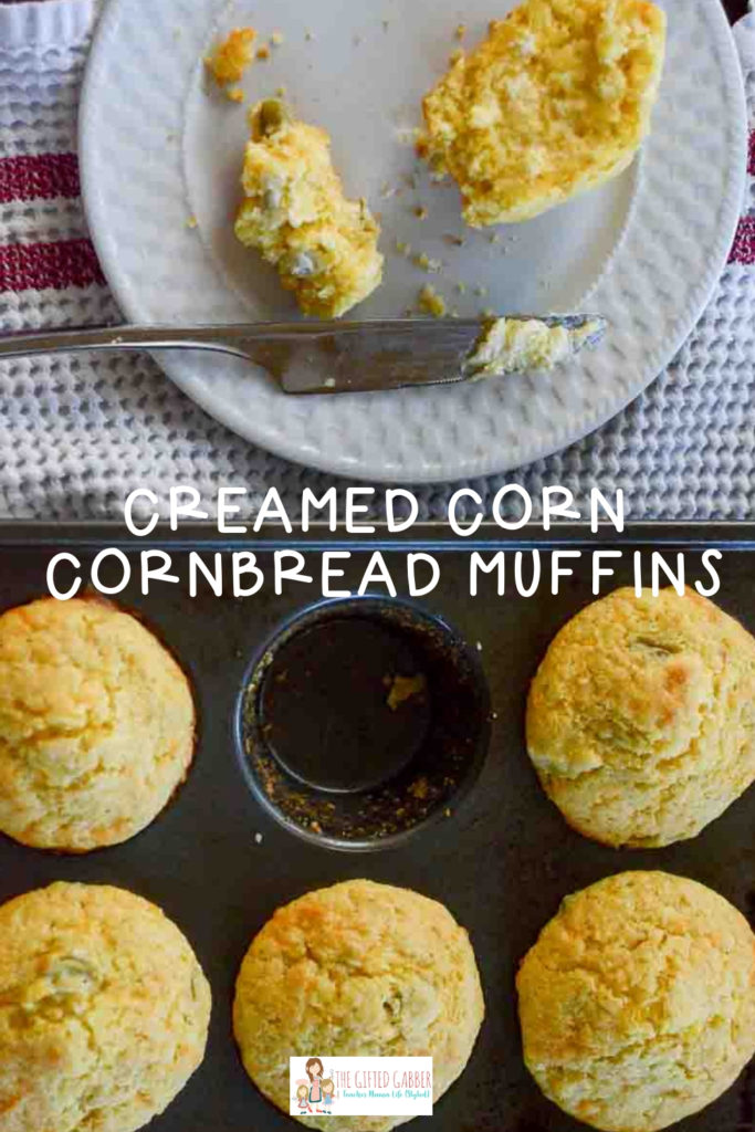 Jiffy cornbread muffins in muffin tin with one on plate