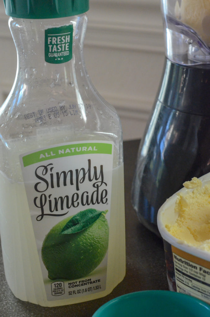 Simply Limeade and vanilla ice cream on table 