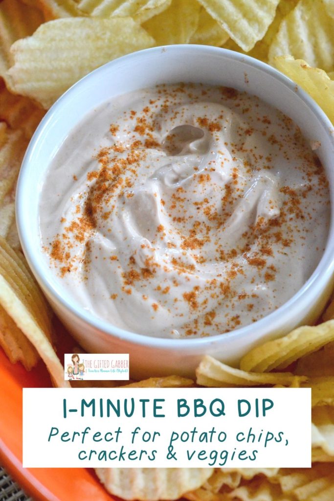 barbecue dip in bowl with potato chips