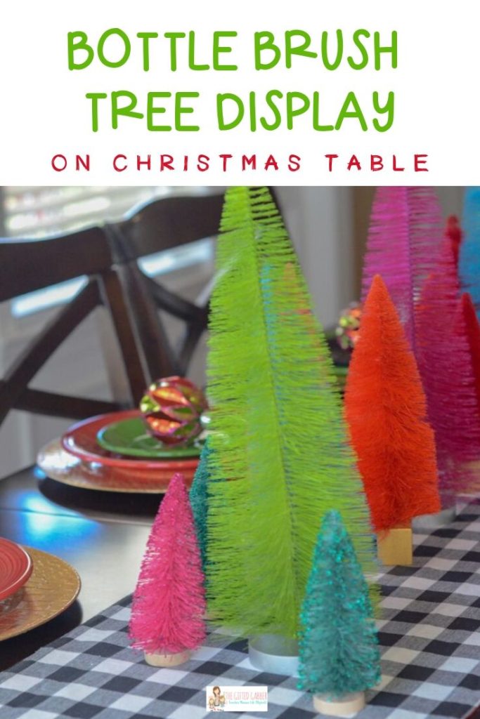bottle brush trees display on Christmas table