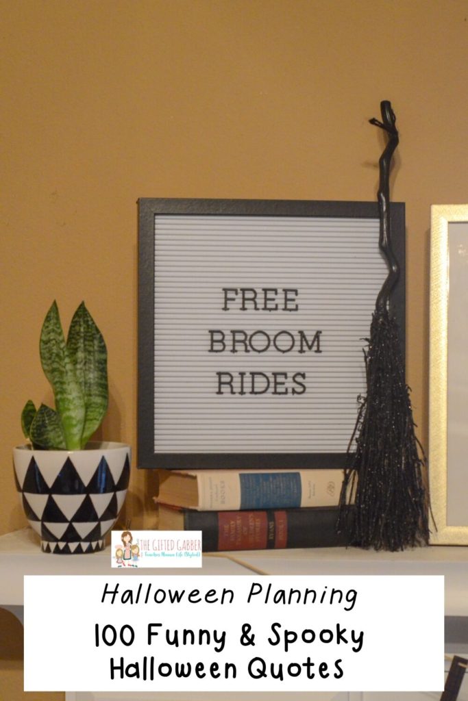 halloween captions on letterboard - witch sayings with black broom stick