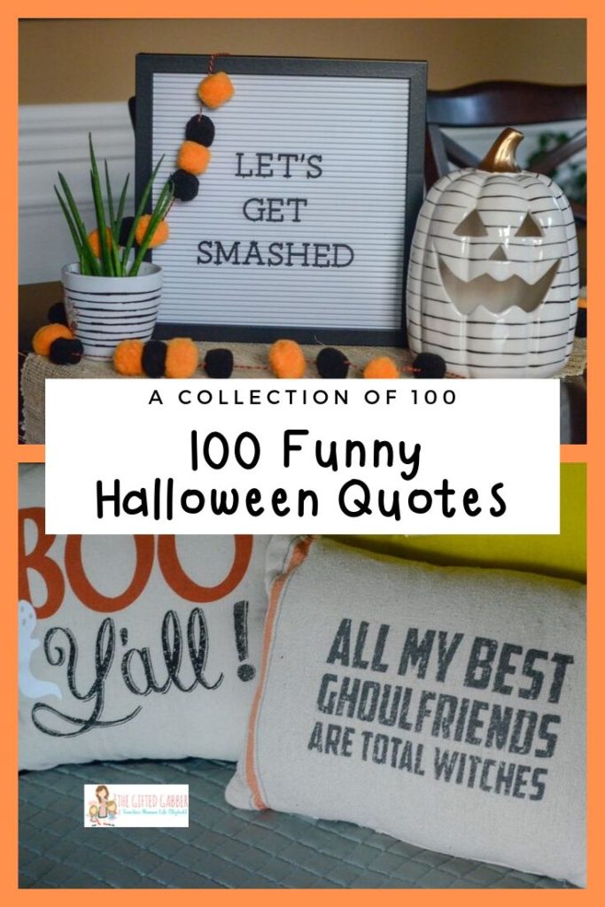 collage image of funny Halloween captions
