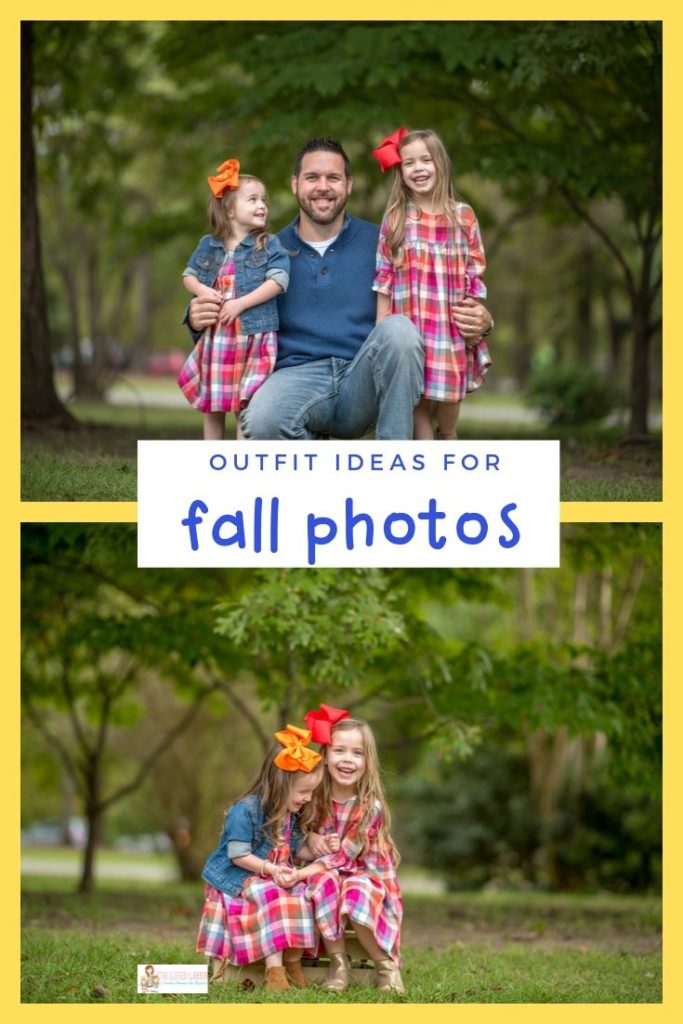 collage image of daughters and their daddy in blue and mustard outfits
