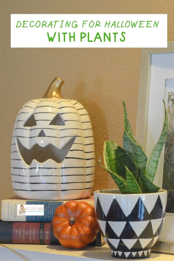 Halloween plants on mantle for Halloween plant decorations with text overlay 